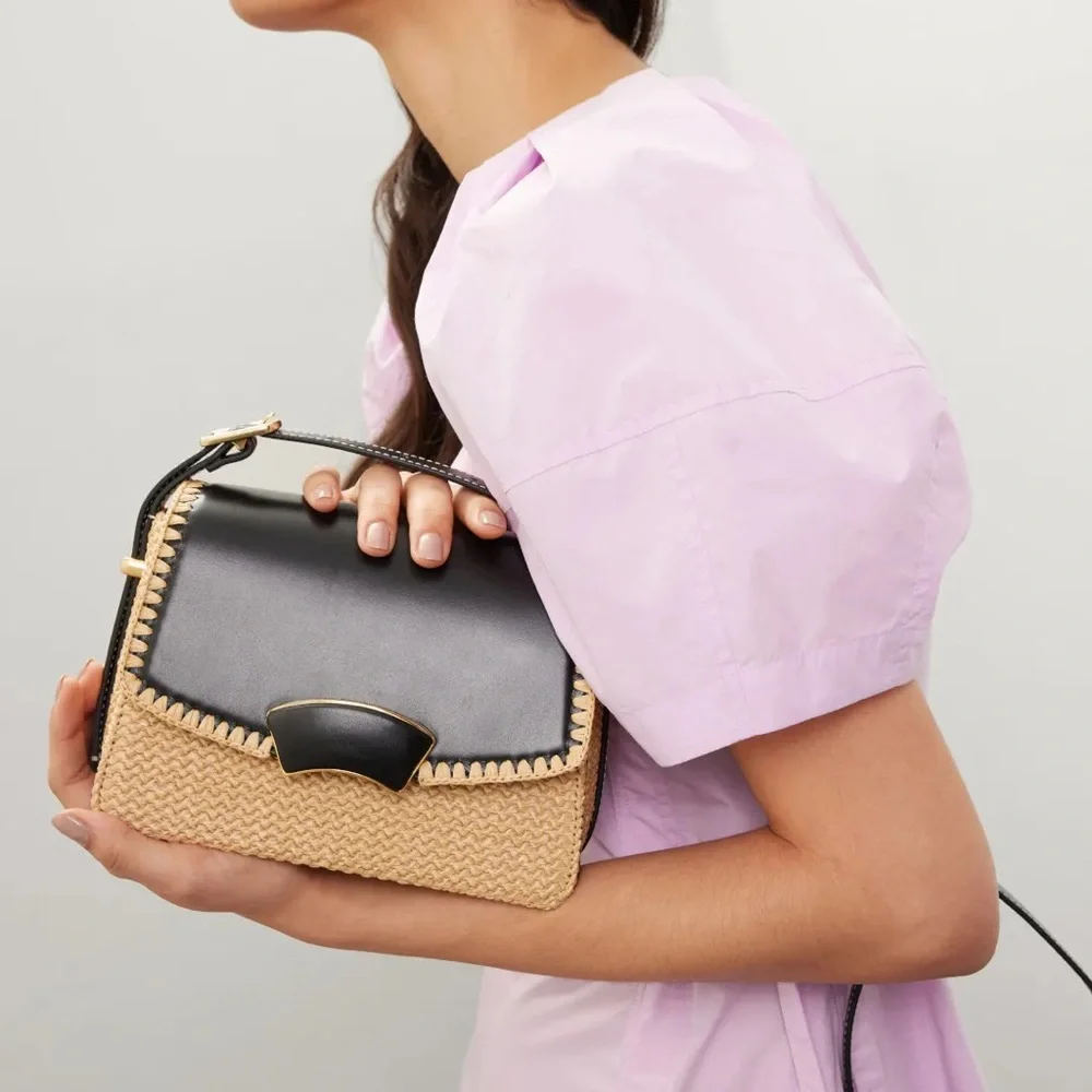 3.1 Phillip Lim Black and Natural Raffia Shoulder Bag